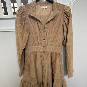 Brown Corduroy Button-Up Dress